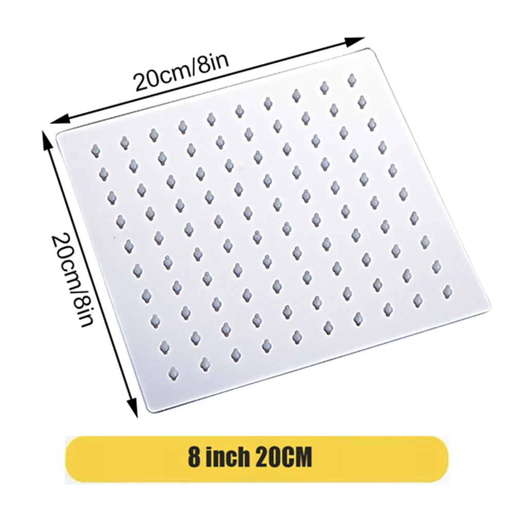 High Pressure Rainfall Stainless Steel Shower Head High Flow 8" 10" 12" Square Pressure Boosting Design Spa Bathroom Showerhead