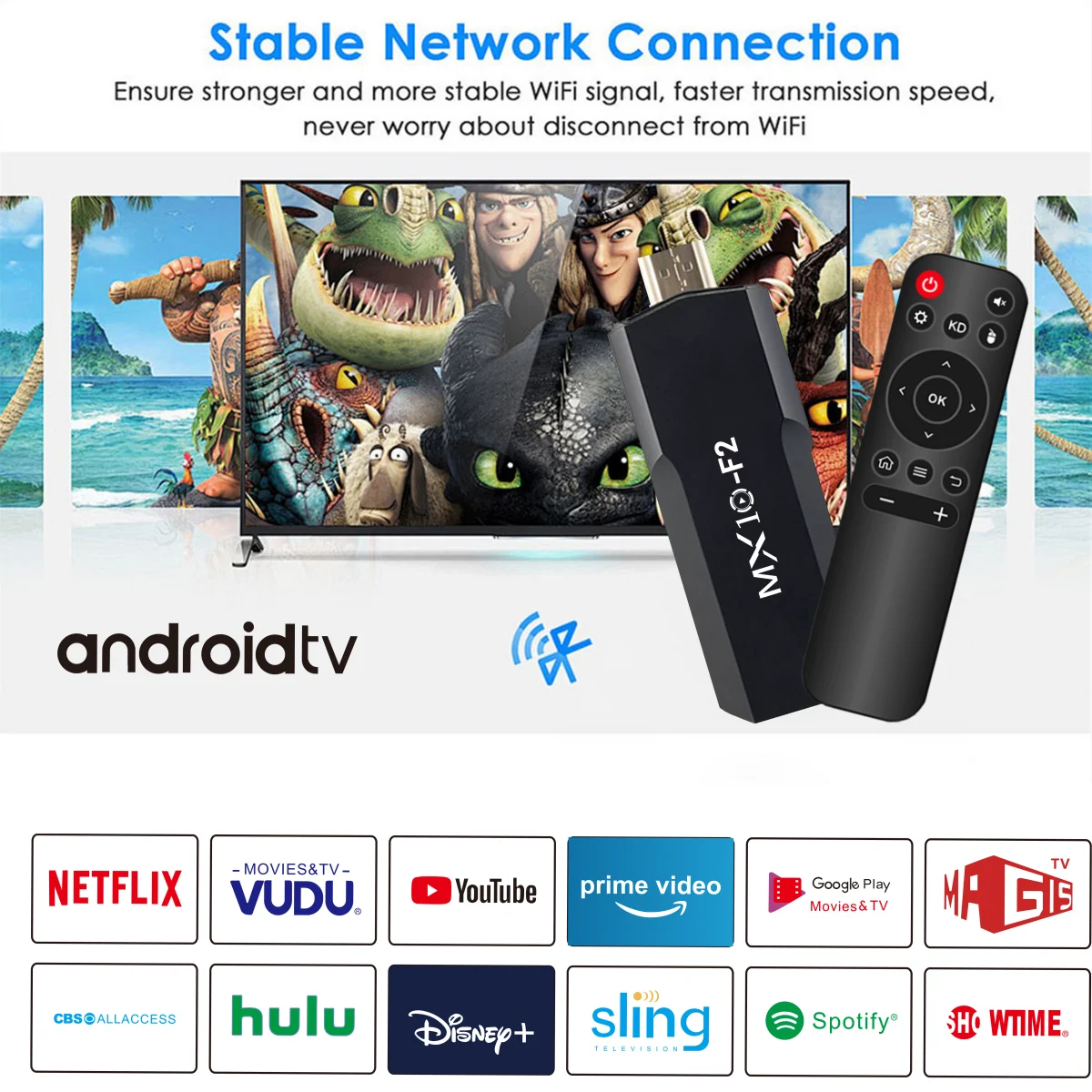 MX10 F2 TV Stick – Turn Any TV into an 8K Cinema with Fast Streaming & Smart Android!