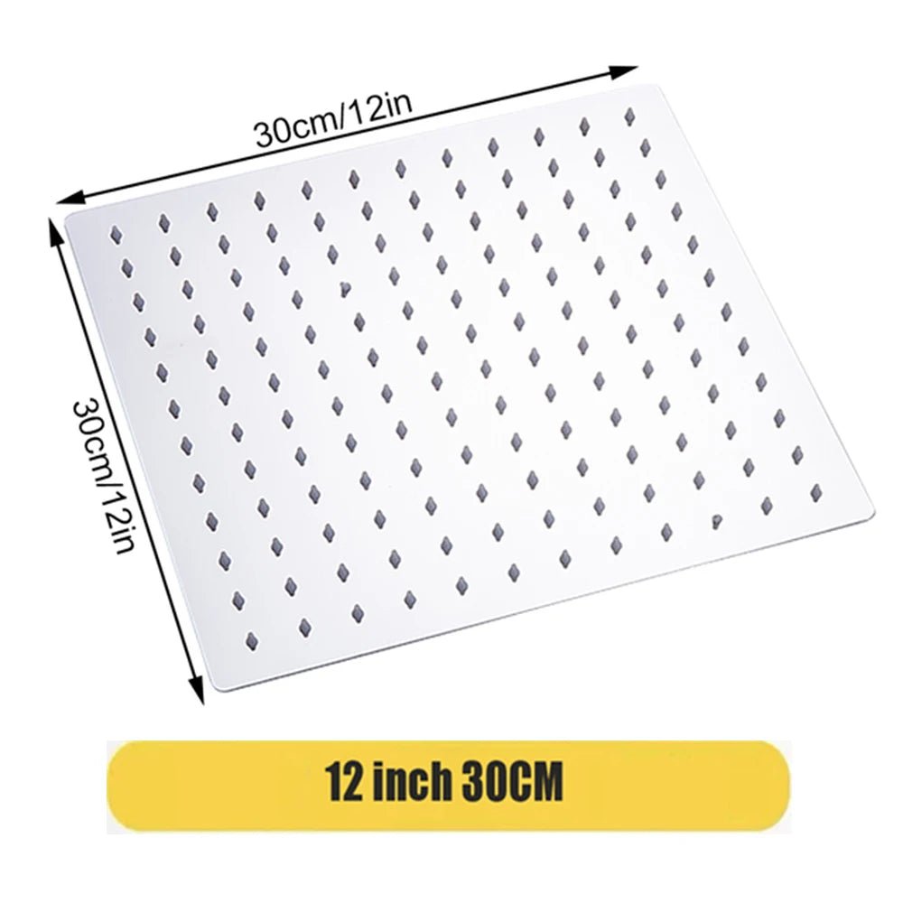 High Pressure Rainfall Stainless Steel Shower Head High Flow 8" 10" 12" Square Pressure Boosting Design Spa Bathroom Showerhead