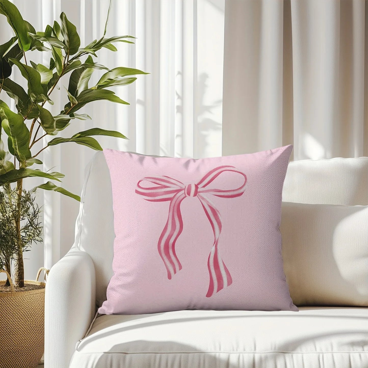 Pink bow cherry pattern printed pillowcase, soft and comfortable, sofa cushion cover, suitable for all kinds of rooms and places