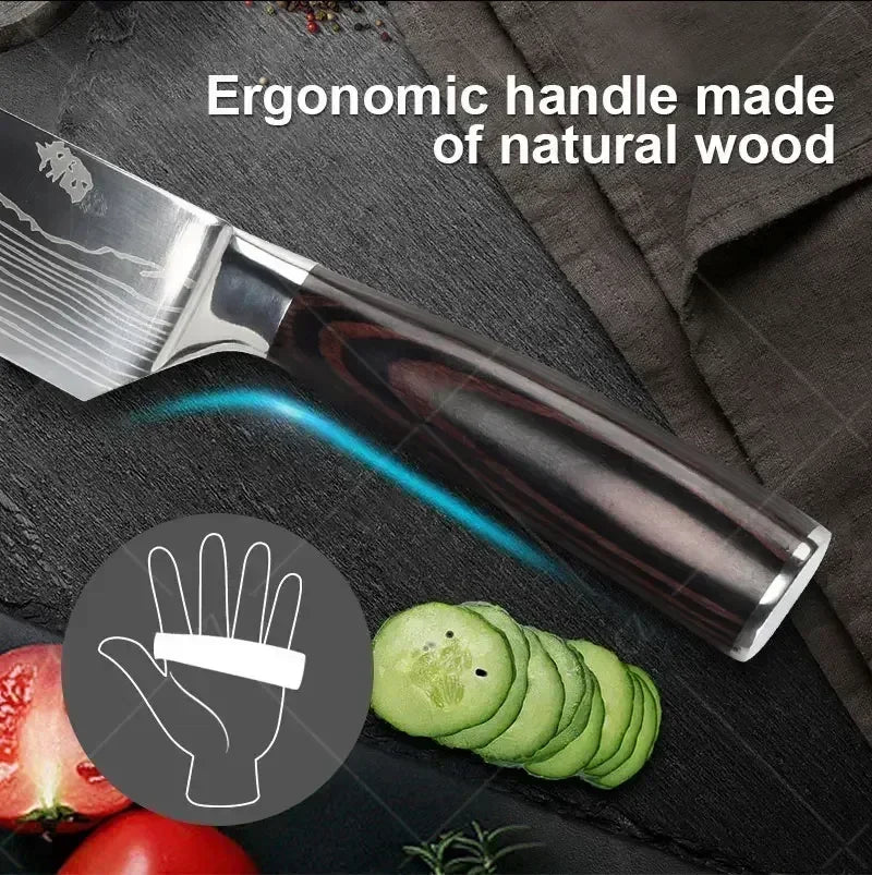 Damascus Chef's Knife Kitchen Knives Set Professional Boning Knife Meat Cleaver Utility Knife Japanese Santoku Knife with Cover